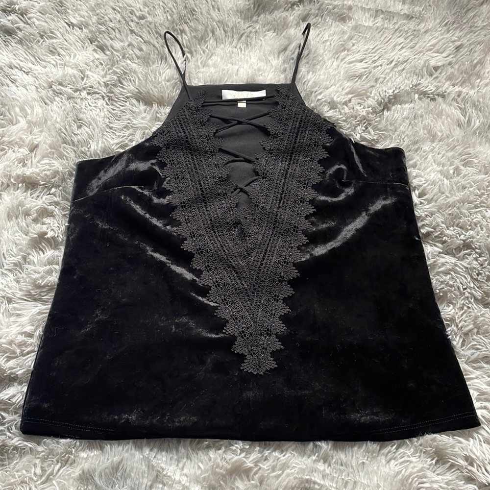 Wayf Posie Strappy Black Velvet Lace Front Camisole